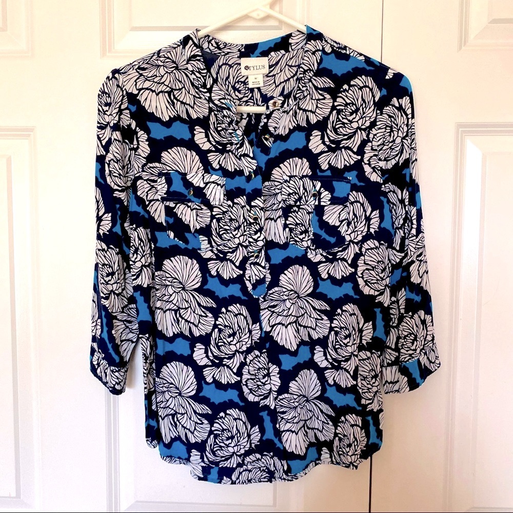 STYLUS Floral Blouse Blue Black